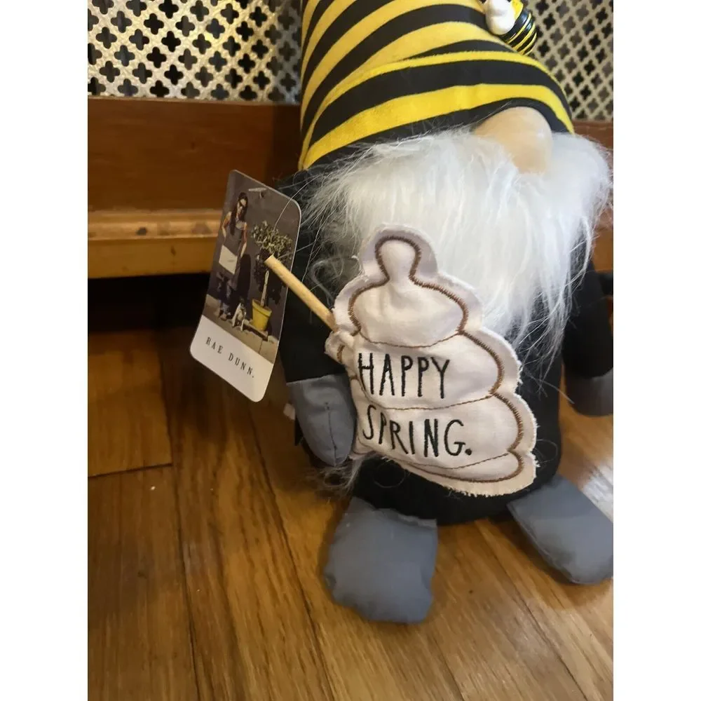 Rae Dunn‎ Gnome Happy Spring With Bees Bean Bag Plush Toy NWT Black Yellow